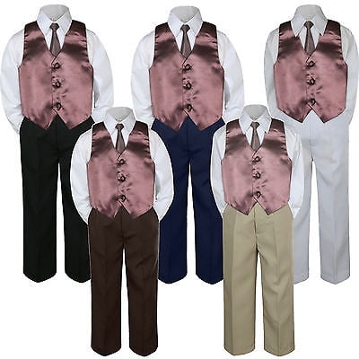 7 Leadertux 4pc Baby Toddler Boys Eggplant Vest Necktie Navy Blue Pants Suits S-7 